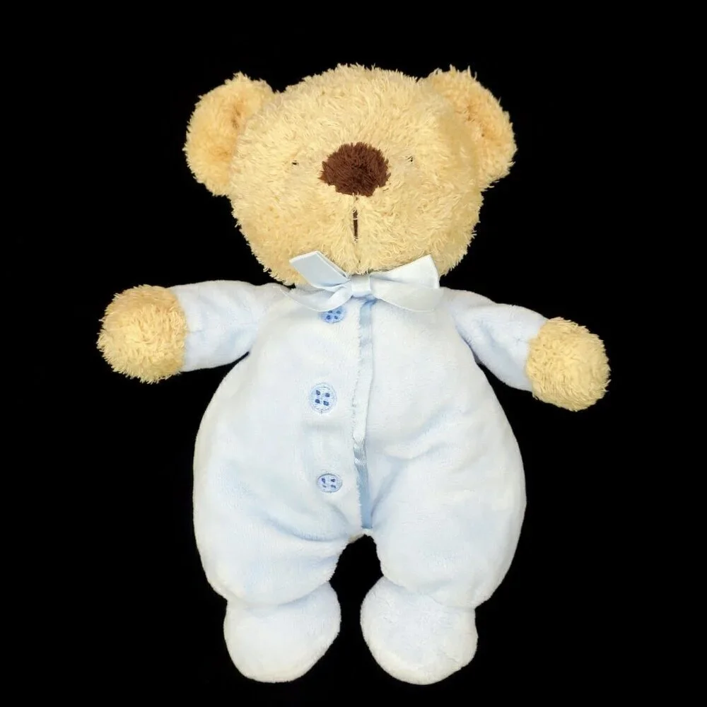 Carter's Tan Bear Blue Sleeper Sewn Buttons 2007 Stuffed Plush Lovey